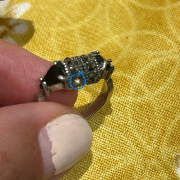 VTG 925 Sterling Black Onyx Marcasite RING - Picture 10 of 10